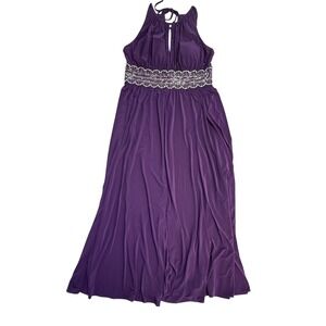 R&M‎ Richards Dress Womens 14 Purple Beaded Halter Maxi Formal Evening Gown